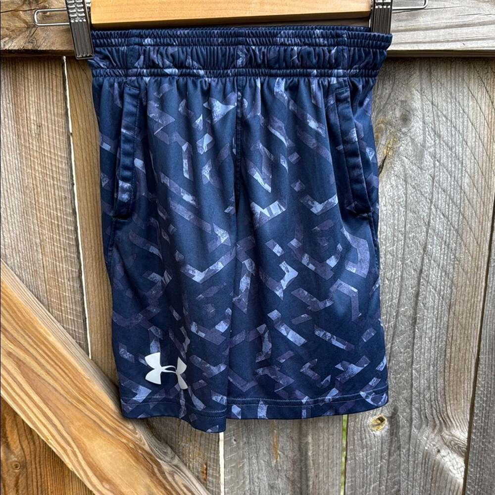 Under Armour Blue Black Patterned Athletic Shorts Youth XS